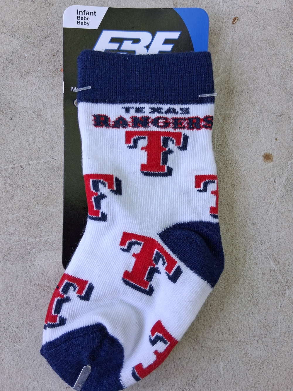 Infant Texas Rangers Logo Crew Socks in White, Red & Navy